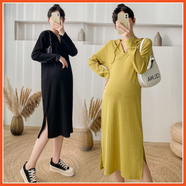 Phong Cách Hàn Quốc Bộ Đồ Năm 2021 Mới Dài Tay Size Lớn Lỏng Lẻo Giữa Thai Kỳ Quần Áo Thu Đông Nóng Mẹ Quần Áo Bà Bầu mùa Xuân Và Mùa Thu