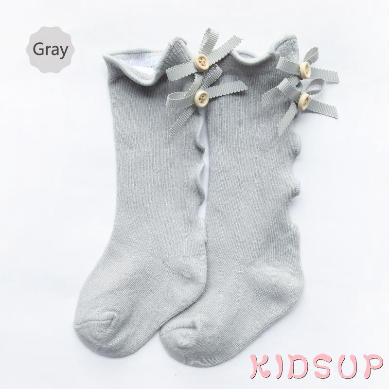 Vớ cotton màu trơn họa tiết nơ đáng yêu cho bé gái