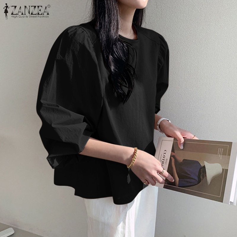 Áo Sơ Mi Kiểu Zanzea Dáng Rộng Tay Phồng Màu Trơn Thời Trang Thường Ngày Cho Nữ