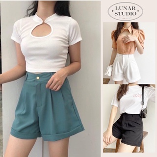 Quần short đùi nữ, quần sooc nữ ống rộng gập gấu sang chảnh chất tuyết Lunar Studio