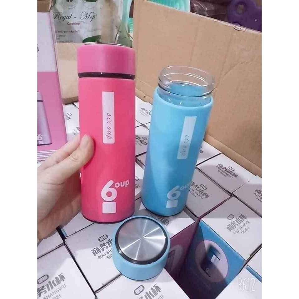 Bình nước giữ nhiệt cute combo 3 bình thủy tinh 2 lớp dung tích 450 ml vỏ nhựa MiibooShi SL1379