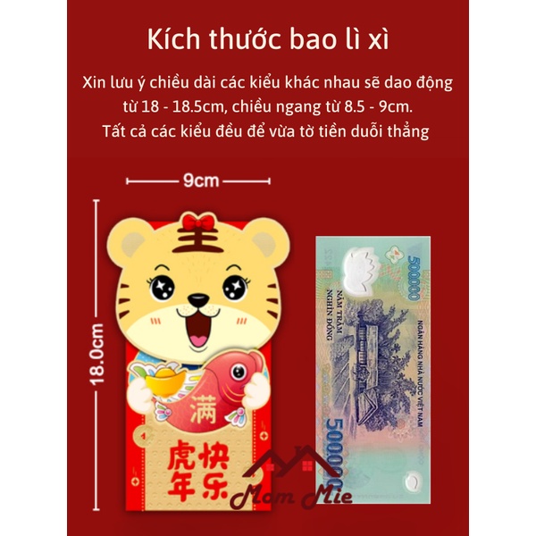 [Mới 2023] Bộ 6 bao lì xì Tết 2023 hoạt hình 6 kiểu khác nhau, in nổi 3D, giấy bìa dày - LX010
