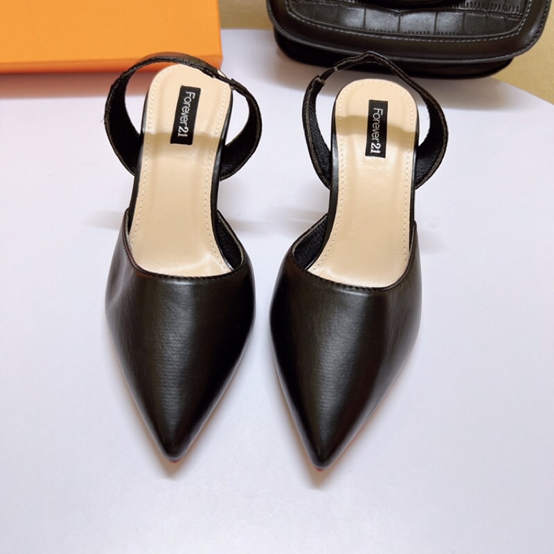 Giày sandal nữ công sở bít mũi chun sau gót nhọn 5p da lì trơn dễ đi