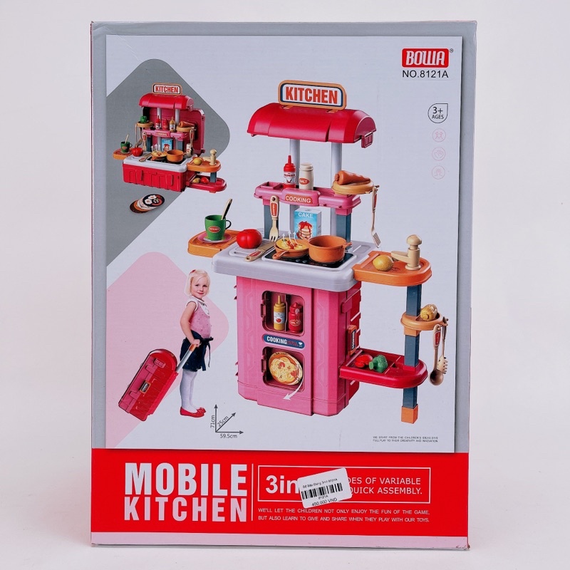 Bộ Đồ Chơi Nấu Ăn Mobile Kitchen-Bộ Bếp Đứng Màu Hồng Cho Bé