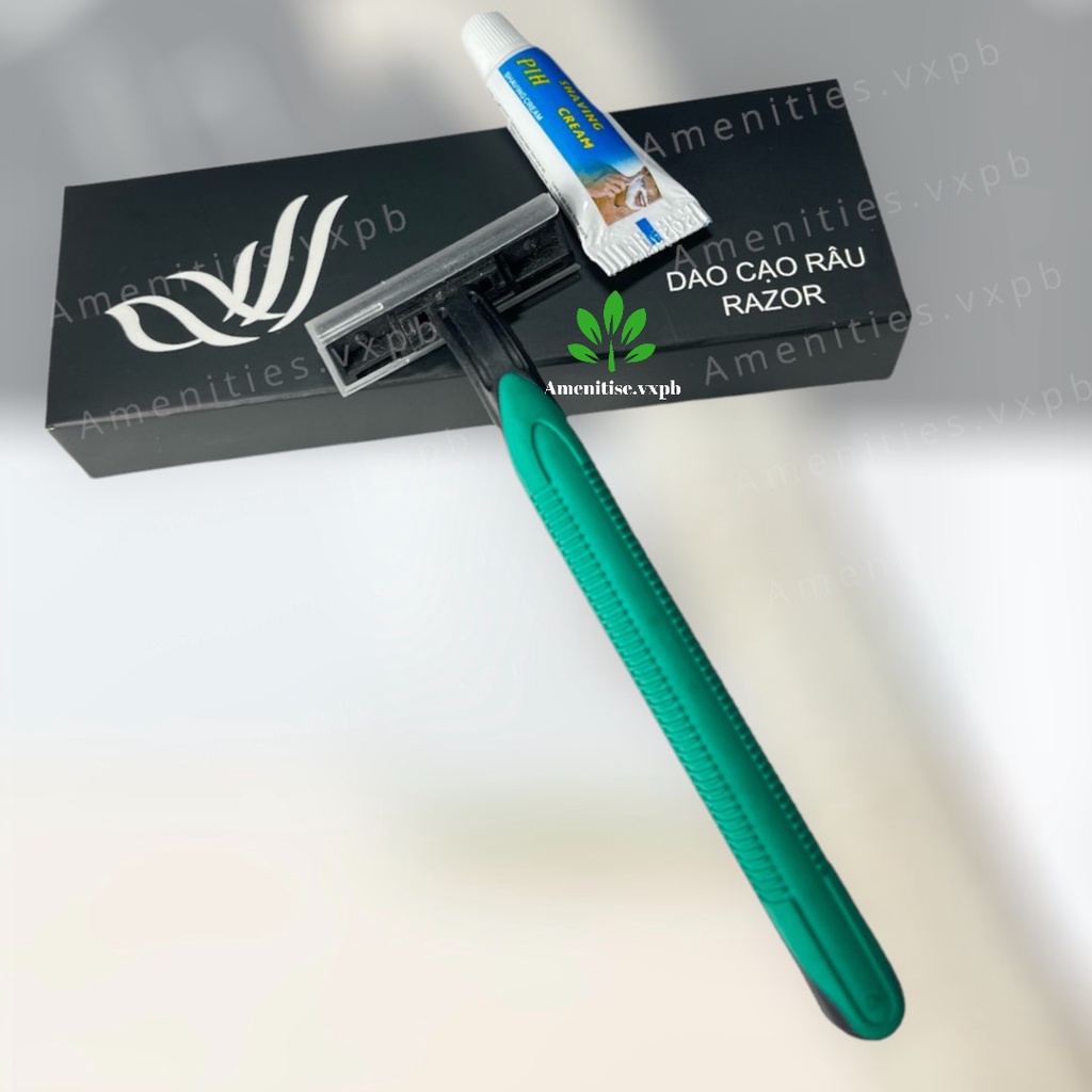 100 dao cạo xanh cán cao su mẫu 01 đựng vỏ hộp giấy (mẫu cánh chim) dùng 1 lần cho khách sạn