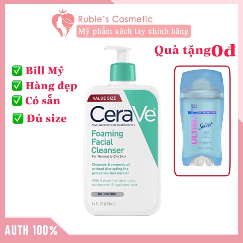 Sữa rửa mặt dịu nhẹ CERAVE Foarming Facial Cleanser/Hydrating Cleanser 355ML