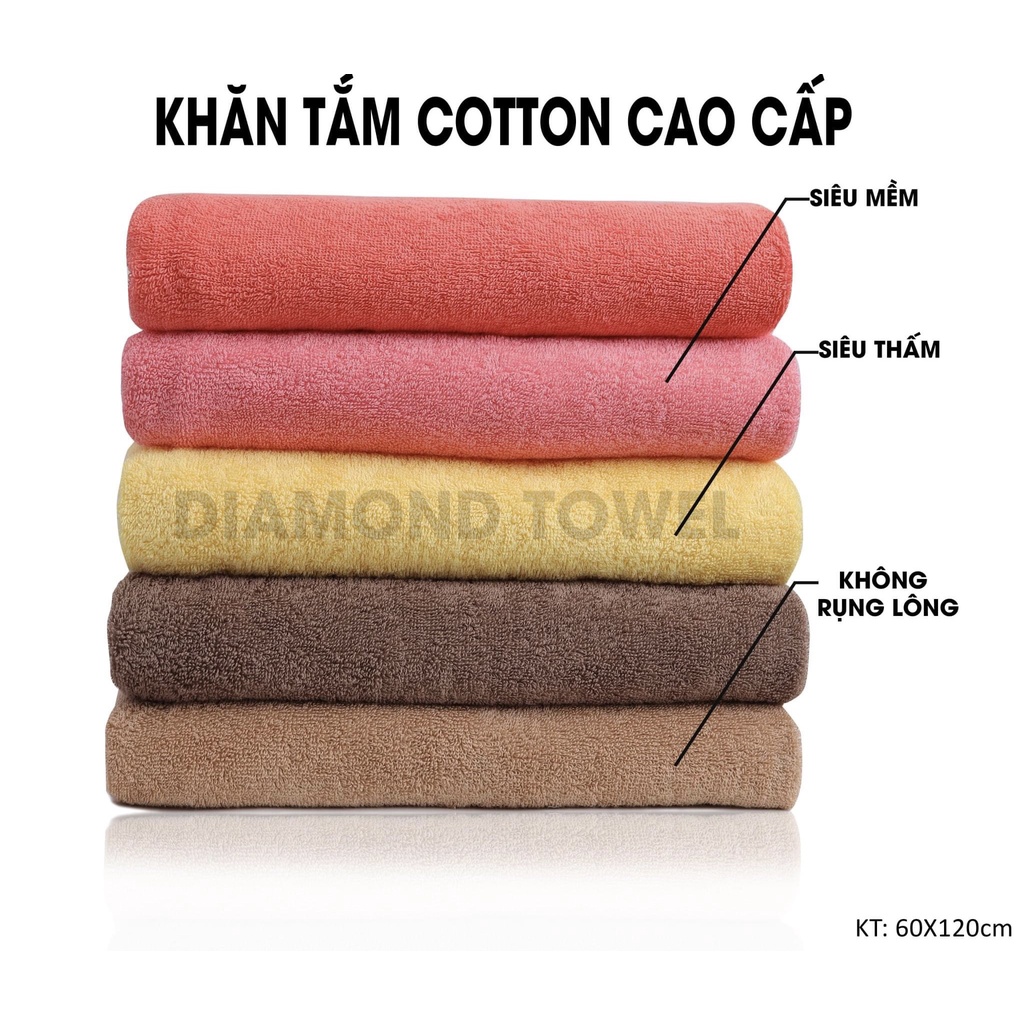 Bộ 3 khăn tắm mặt gội với sợi bông cotton dày thấm hút tốt, không đổ lông, không ra màu