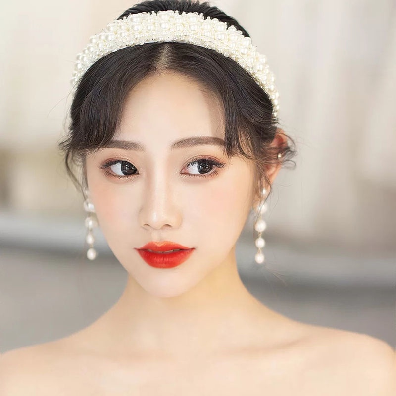 Băng đô cài tóc đính ngọc trai nhân tạo phong cách Hàn Quốc mới