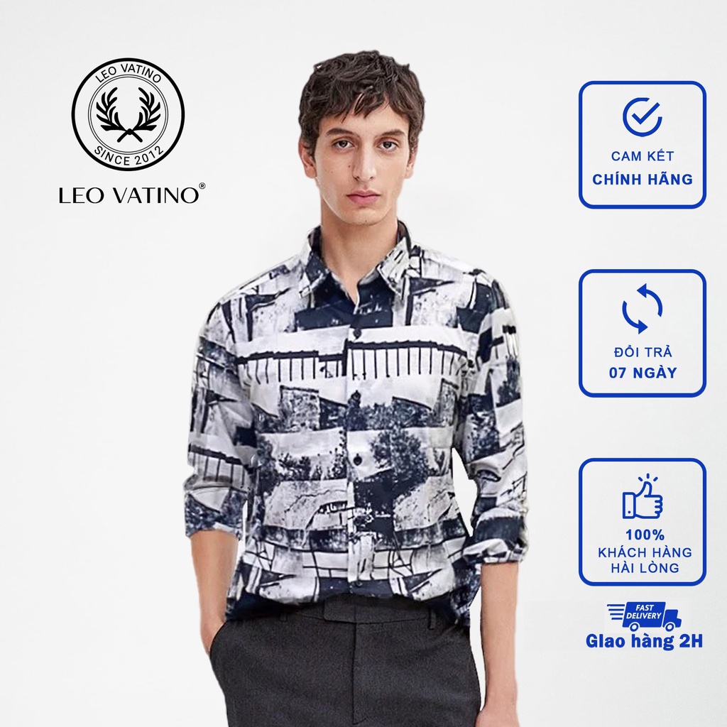 Áo sơ mi nam Galvin họa tiết dài tay chất cotton co giãn form ôm SMGV130 - Leo Vatino