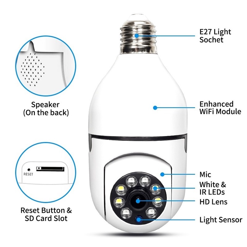 Camera Giám Sát 5G Wifi E27 4X Kỹ Thuật Số Màu Sắc Tự Động Thu Phóng Được Tiện Dụng