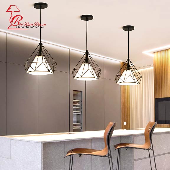 Đèn Thả Kim Cương Đen Khung Sắt ĐÈN TRANG TRÍ GIÁ BUÔN Trang Trí Phòng Khách Thiết kế Sơn Tĩnh Điện Phi 250 - DTHA1KC