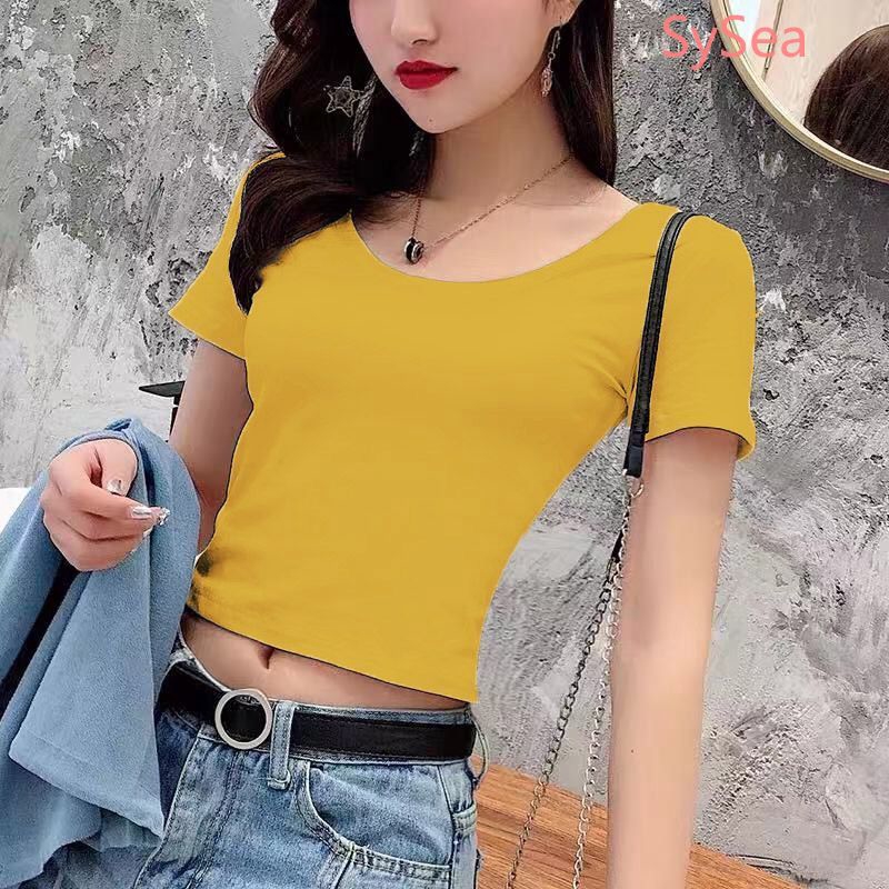 Áo Thun Croptop Tay Ngắn Màu Đen Thời Trang Mùa Hè Cho Nữ
