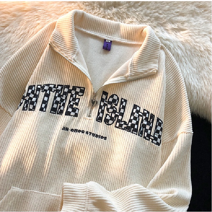 Áo Sweater Nhung Kẻ Dáng Rộng In Chữ Thời Trang Mùa Thu Dành Cho Nữ