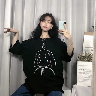 Áo thun tay lỡ from rộng in hình cô gái tóc ngắn phù hợp cả nam và nữ