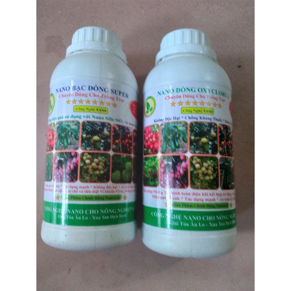 BỘ 2 CHAI CHẾ PHẨM NANO BẠC ĐỒNG VÀ NANO ĐỒNG OXYCLORUA TRỊ NẤM, VI KHUẨN, VI RÚT TRÊN CÂY TRỒNG.