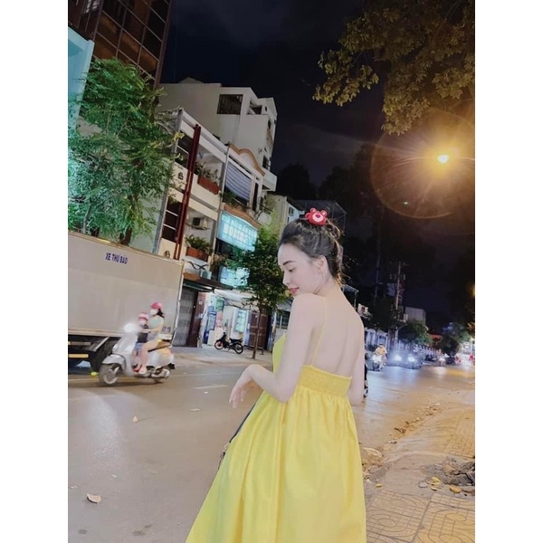 Đầm dây cổ tim xoè