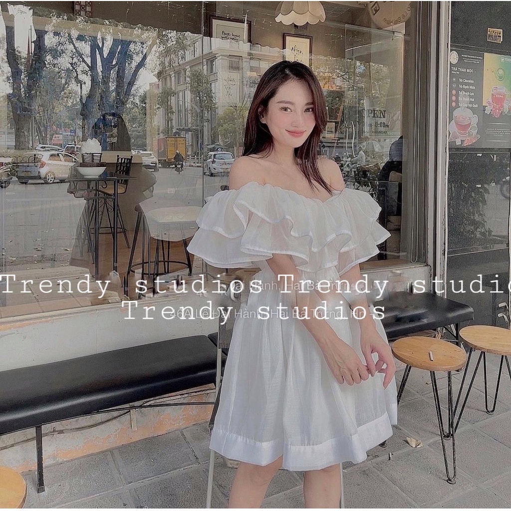 Váy trễ vai thiết kế xòe bồng bềnh , váy dạo phố, váy maxi du lịch xinh V02