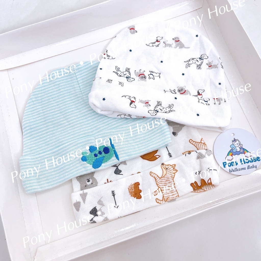 Mũ Cho Bé Sơ Sinh Set 3 Mũ Cotton Mềm Mại Cho Bé Từ 0-3 Tháng Set 3 Chiếc