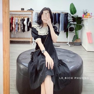 Đầm bầu cổ sam vuông lưới siêu đẹp