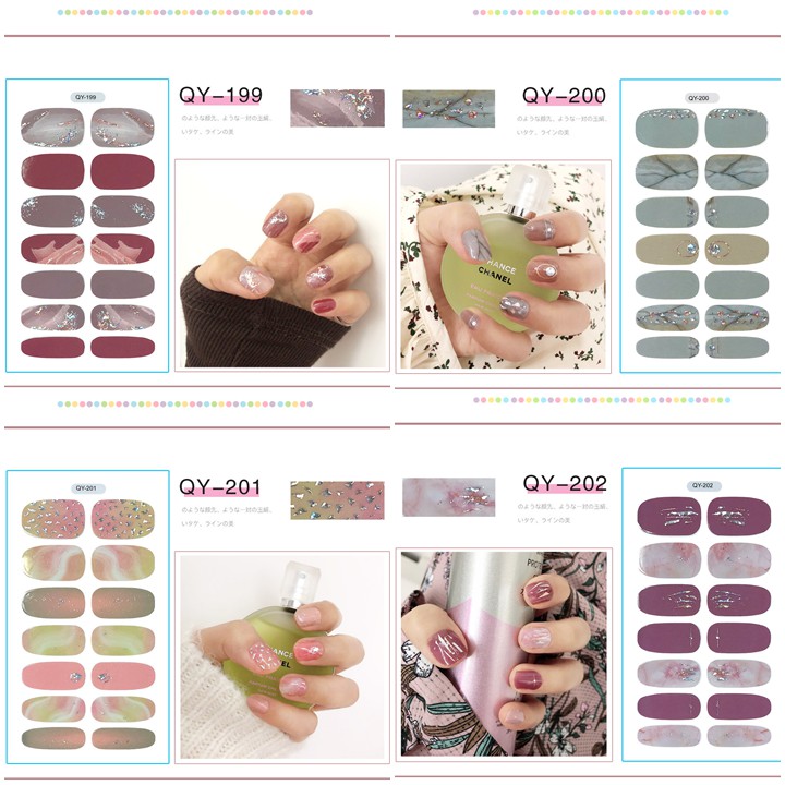 Bộ dán móng tay nail sticker gồm 14 móng, không thấm nước, có độ đàn hồi tốt Phần 1 QY