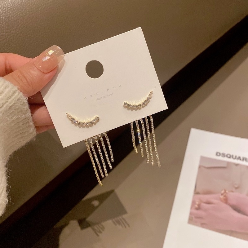 Khuyên Tai Chuỗi Tua Rua Dài Đính Đá Pha Lê