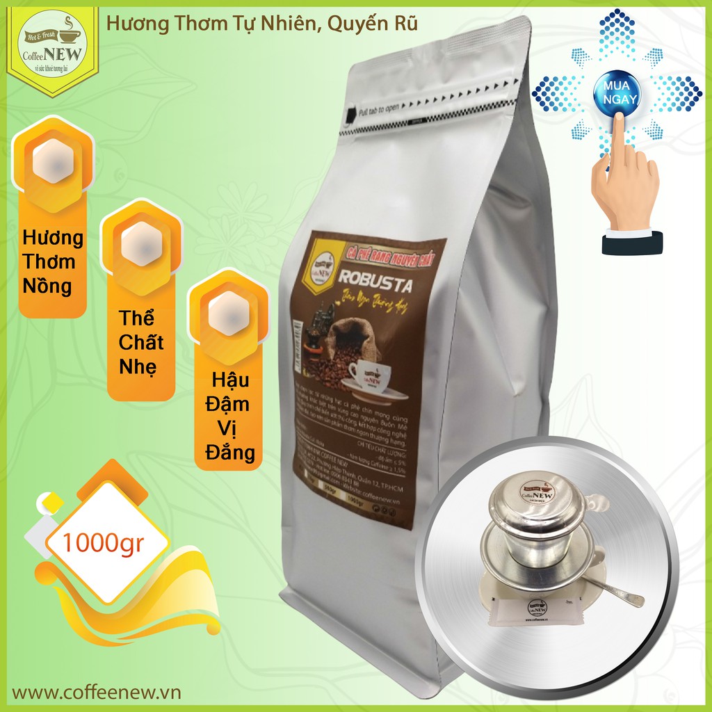 1Kg Cafe ROBUSTA Rang Mộc Nguyên Chất Dạng Xay - Hương Thơm Nồng - Vị đậm nhất, đắng nhất - Coffee New