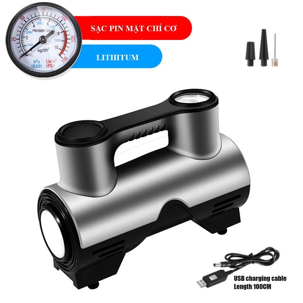 Bơm Lốp Xe Hơi Ô Tô Sạc Pin Không Dây Tự Ngắt Cao Cấp 120W