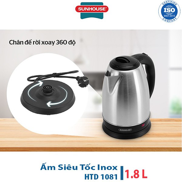 Ấm Siêu Tốc inox 1.8L Sunhouse Happy Time HTD1081