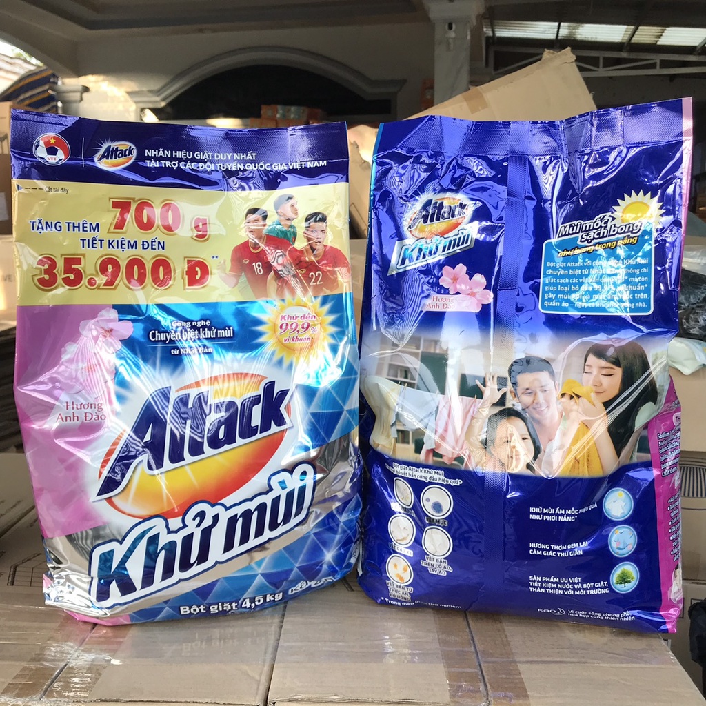 BỘT GIẶT ATTACK KHỬ MÙI KHỬ KHUẨN HƯƠNG ANH ĐÀO GÓI 4.5KG