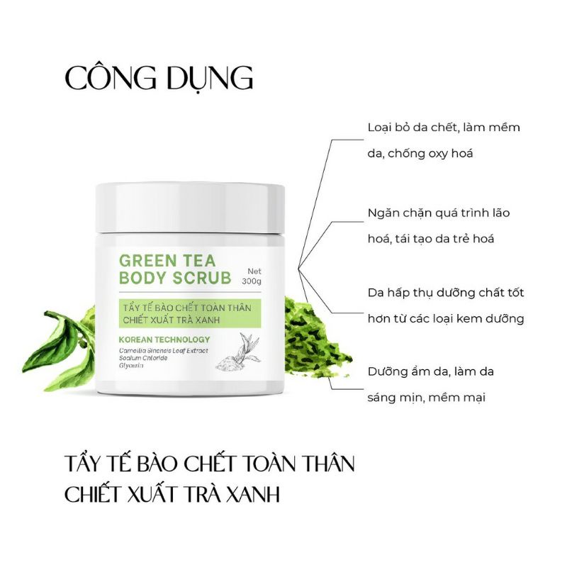 300g Date 2024 Tẩy tế bào da chết toàn thân chiết xuất trà xanh Truesky kèm clip shop tự quay sản phẩm