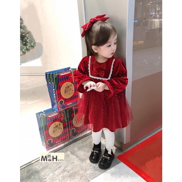 VÁY XINH ĐI TIỆC CHO BÉ/ VÁY NHUNG ĐỎ CHO BÉ