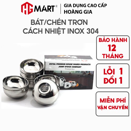 Bộ 10 Bát Trơn Inox cách nhiệt chống nóng thương hiệu Hoàng Gia