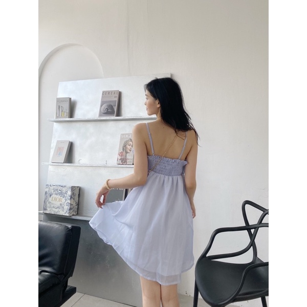 YU CHERRY | Đầm hai dây vải organza bèo quanh ngực, Hailey Organza Dress YD155