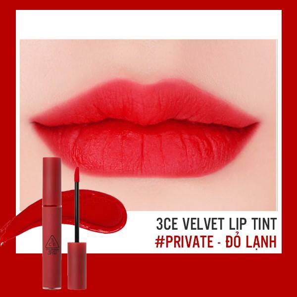 Son kem lì 3CE Velvet Lip Tint #Private - Màu Đỏ Lạnh