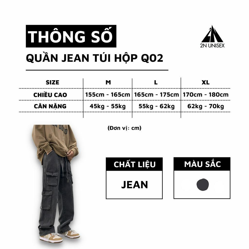 Quần jean túi hộp ống rộng nam nữ 2N Unisex cargo pants màu xám thời trang Q02