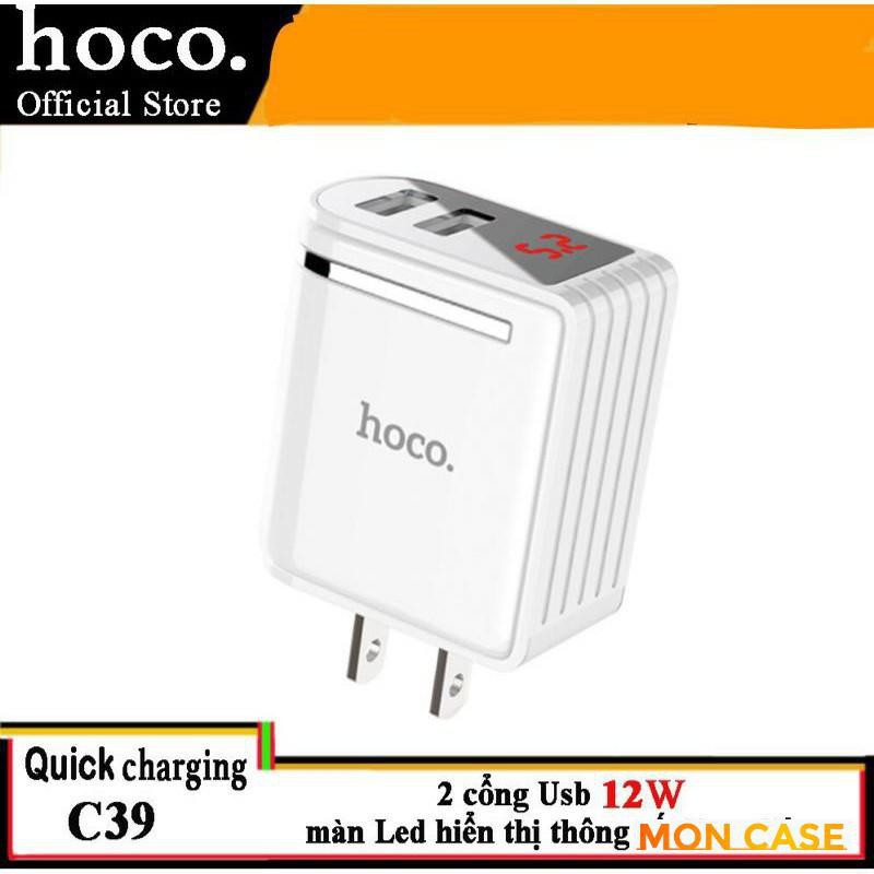 Củ Sạc HOCO C39 | Sạc Nhanh Iphone Ipad Androi| 2 USB Led Báo Dòng