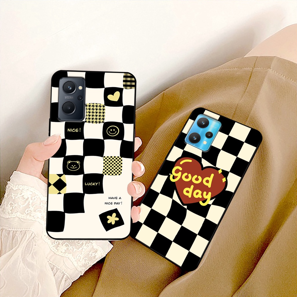 Ốp lưng Realme 9 4G - Realme 9i - Realme 9 Pro in hoạ tiết caro trái tim đen trắng, gấu bear cute đáng yêu