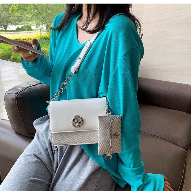 Túi đeo chéo khoá hoa kèm ví nhỏ xinh