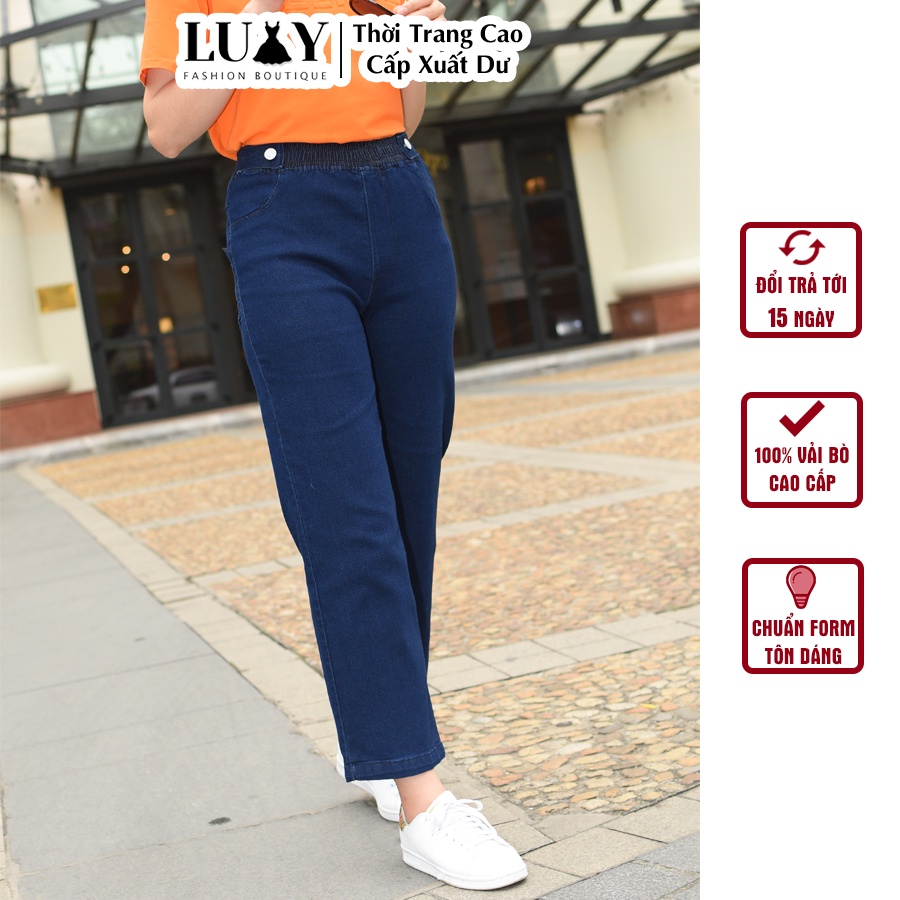 Quần bò nữ cao cấp ống rộng cạp chun co giãn 4 chiều V195 Luxy đủ size từ 40kg-75kg