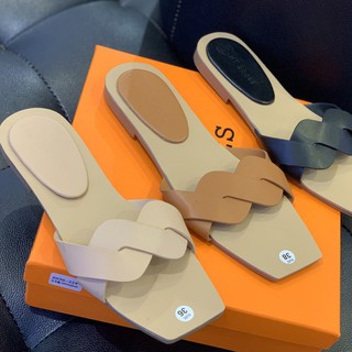 Dép lê ht shoes mũi vuông quai tết