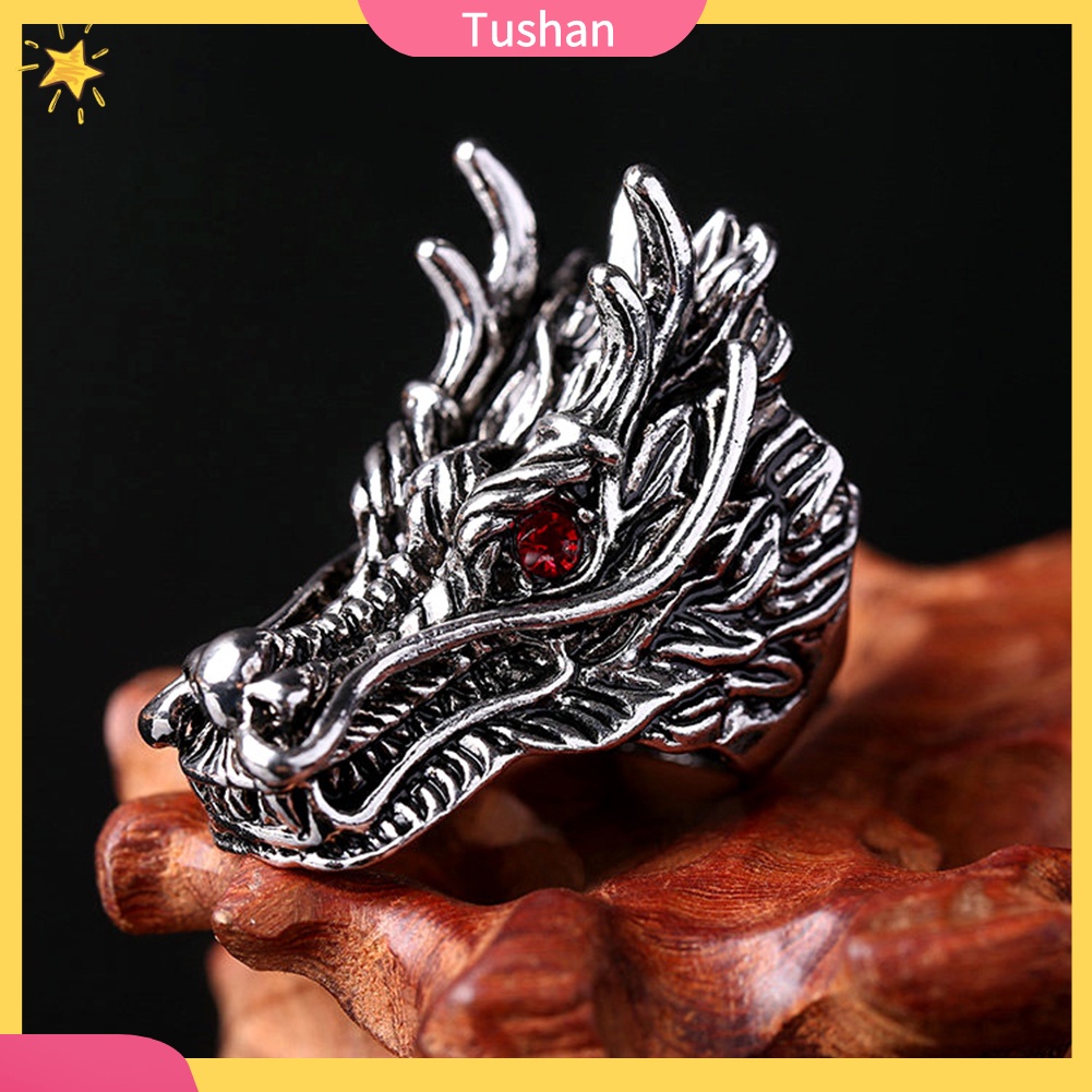 Nhẫn Kim Loại Hình Đầu Rồng Đính Đá Cho Nam