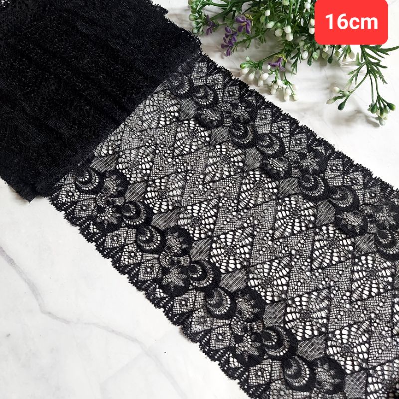 Ren thun màu đen, nhiều mẫu , may nội y , bản 12 cm đến  23 cm