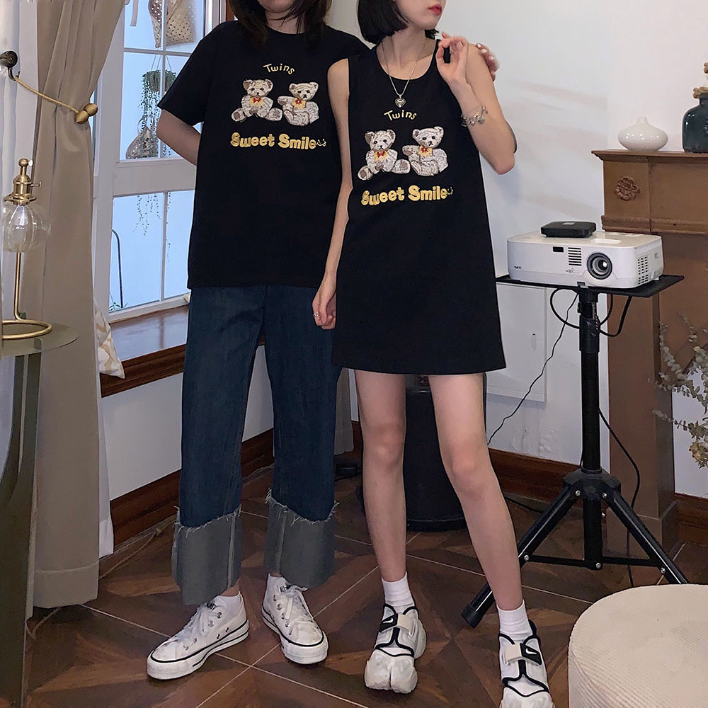 Áo Thun Sát Nách Dáng Dài Rộng Phong Cách Retro Hàn Quốc Cho Nữ