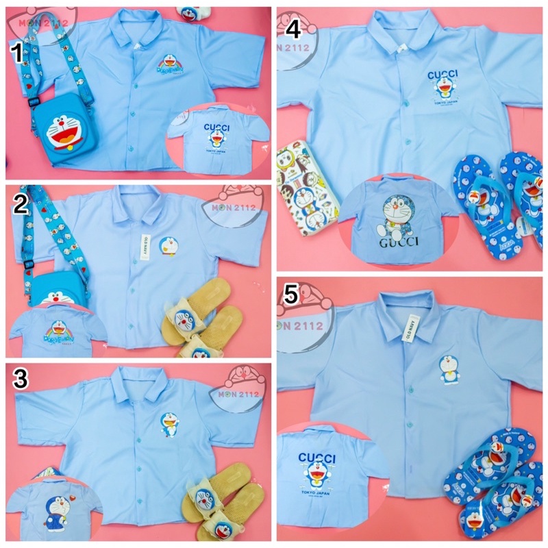 Áo sơ mi croptop freesize 40-55kg Doraemon Doremon