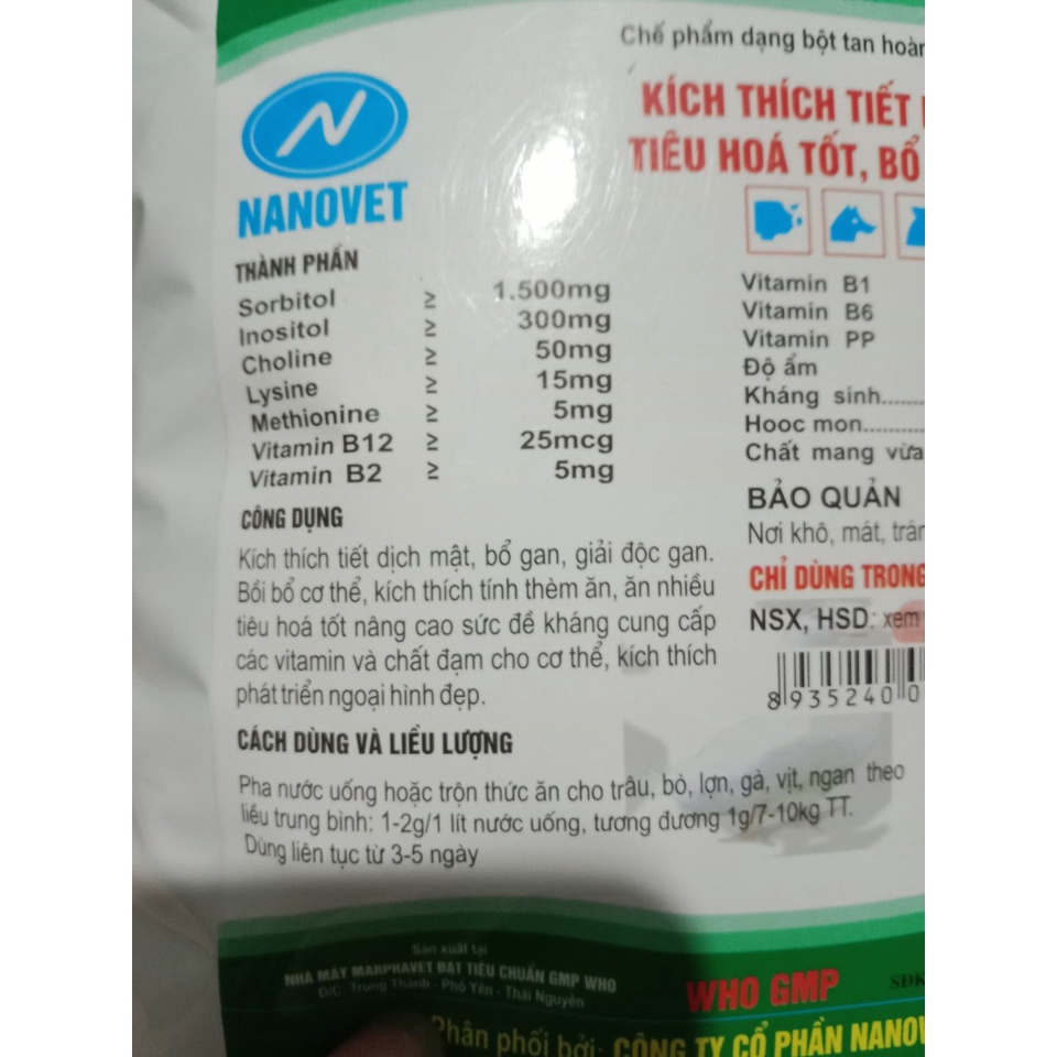Sorbitol vit bổ gan giải độc gan thận thú y lợn gà chọi đá vịt ngan chó mèo dê thỏ cừu trâu bò chim mát gan thèm ăn bổ