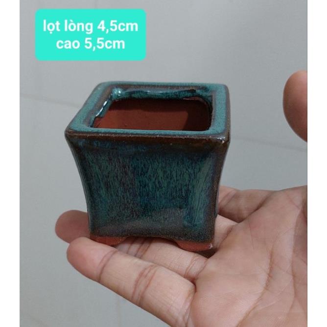 Chậu bonsai gốm bát tràng mini trồng sen đá, xương rồng cây mini men hỏa biến