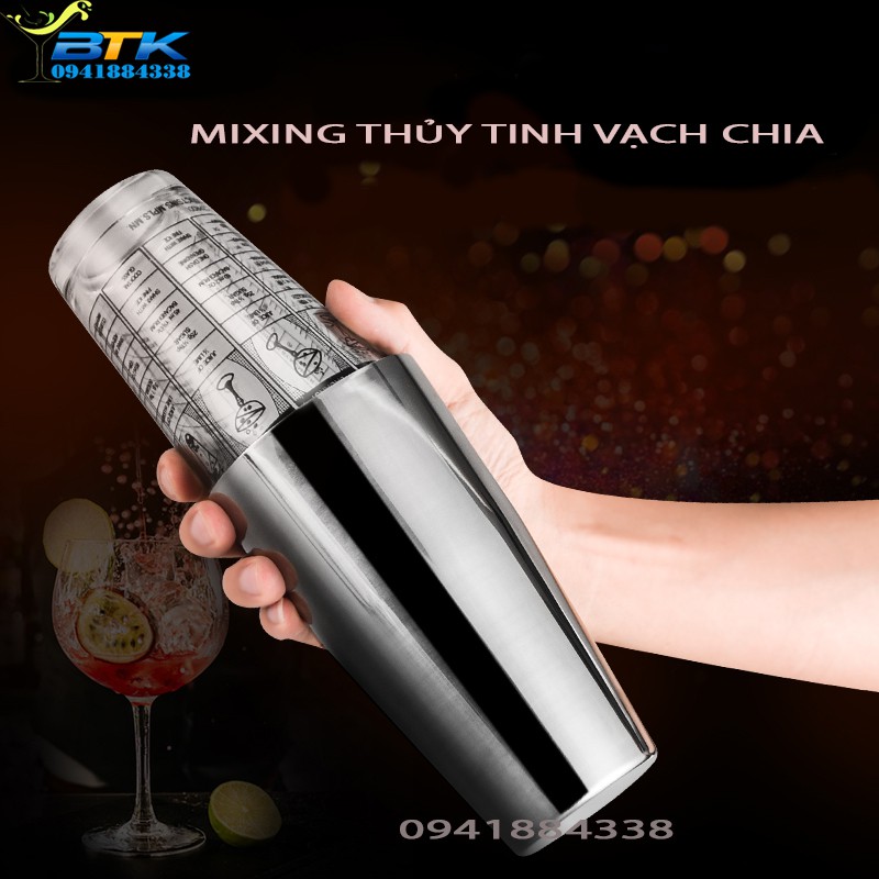 BOSTON SHAKER 1 ĐÁY– MIXING Thủy Tinh Vạch Chia