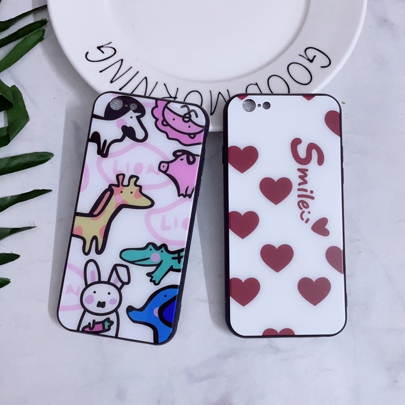 [XẢ KHO]Ốp iPhone 6/6s Kính Viền Nhựa Dẻo Hình Dễ Thương