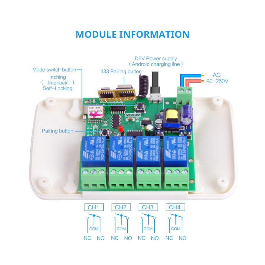 Công Tắc Sonoff 4 kênh bằng 4CH-RF 433Mhz và Wifi Ewelink