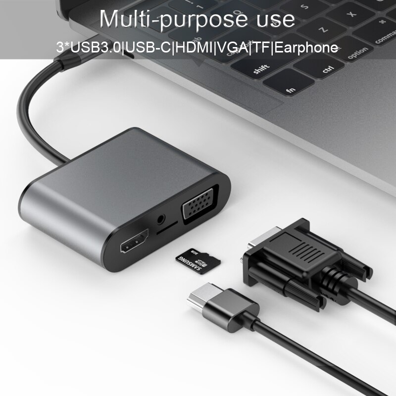 Bộ Chuyển Đổi 8 Trong 1 Usb 3.0 Hdmi Vga 3 Cổng Usb Type-C Pd Tf 3.5mm